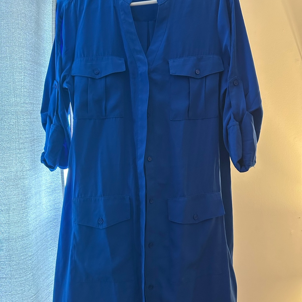 Express Blue Button-Up Dress